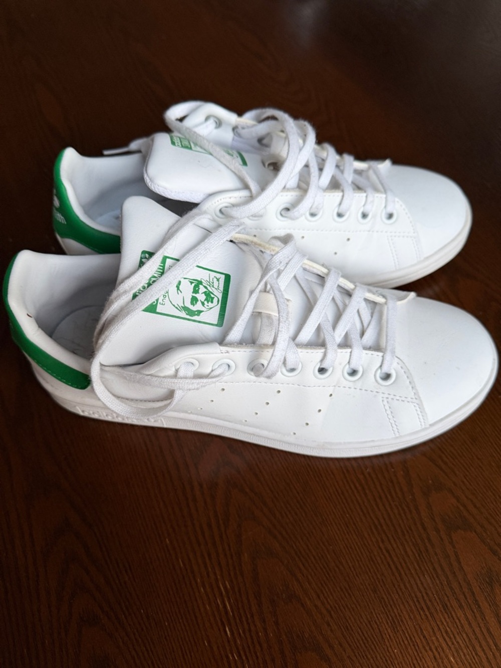 adidas Stan Smith White Sneakers with Green Heel Accents - Kids